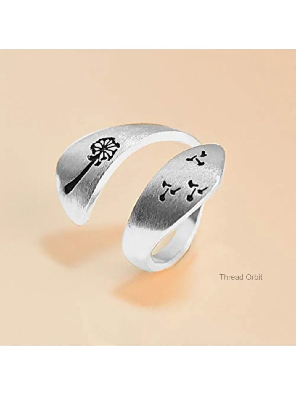 Vintage Silver Plated Adjustable Open Ring Wrap Ring Dandelion Design Stackable